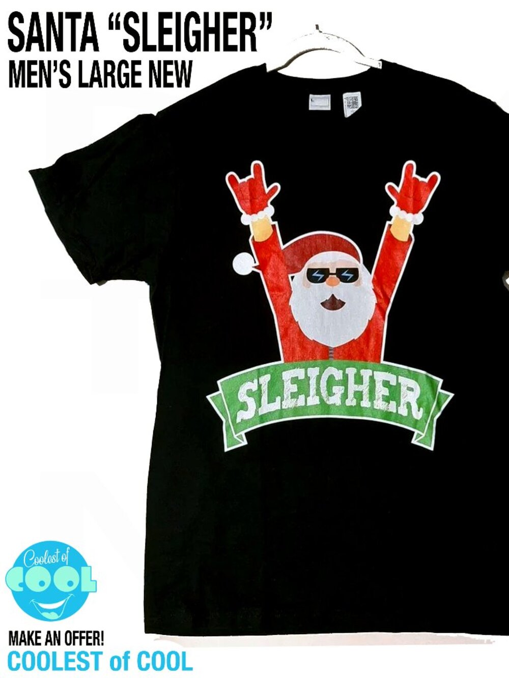 Funny Santa Claus SLEIGHER Rock and Roll Holiday size Large Mens t-shirt new